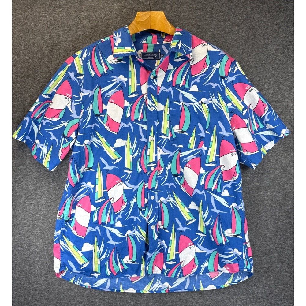 Vineyard Vines Regatta Shirt Men XL Hipster Sailboat Cotton Short Sleeve Stretch